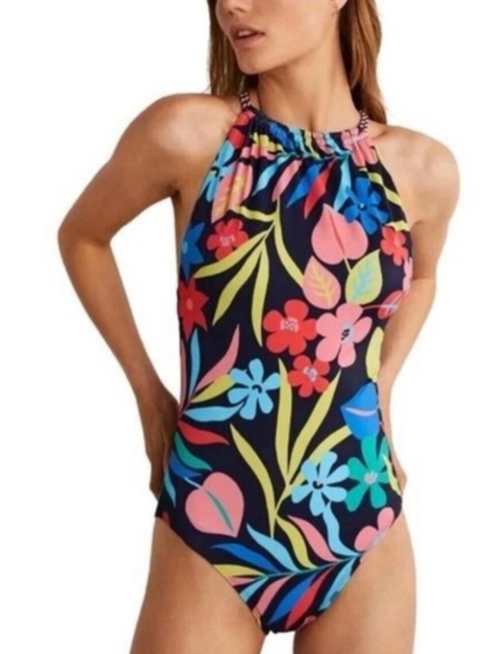 Boden Floral Halter One-Piece Swimsuit in Navy Multi
